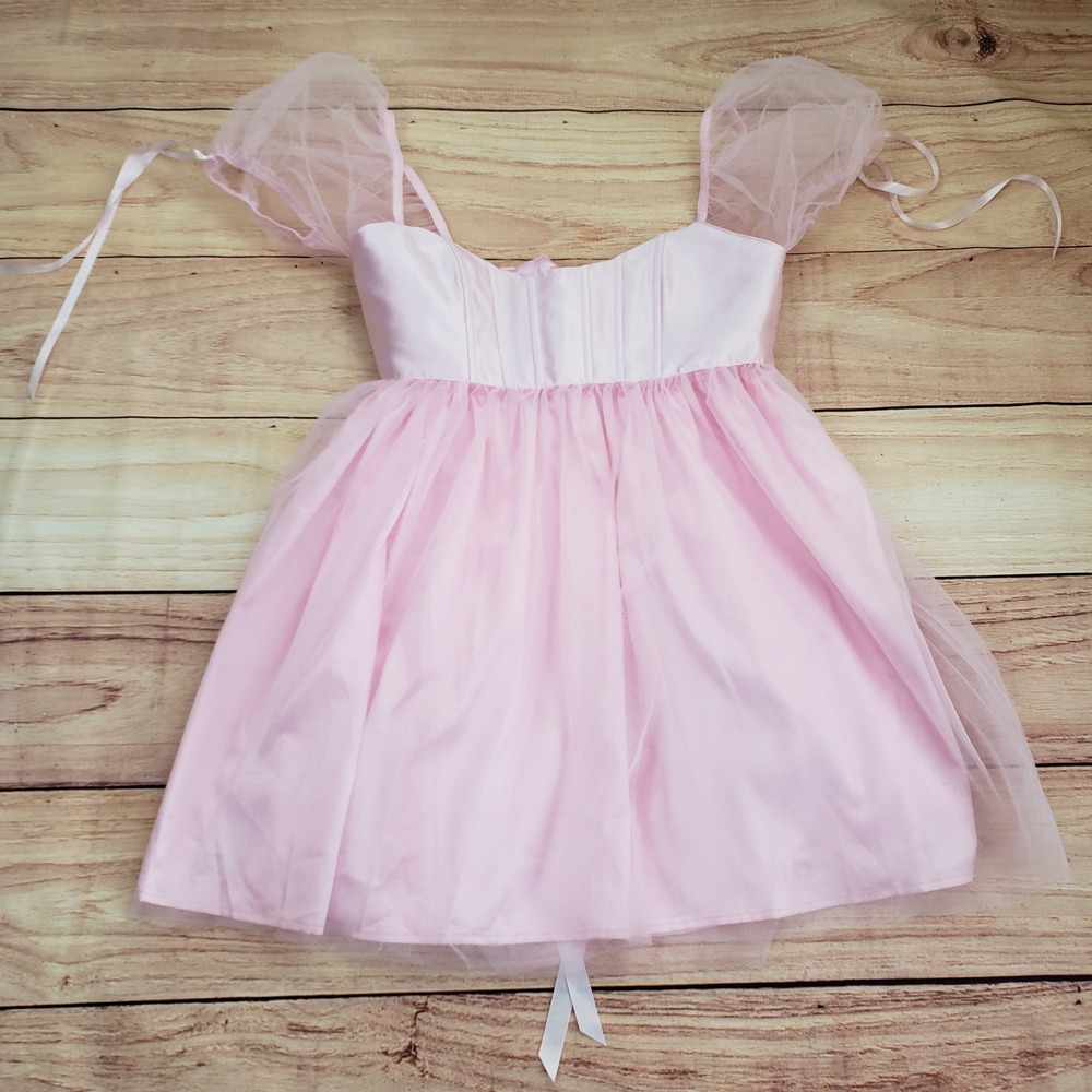Dolls Kill Sugar Thrillz Babydoll Dress Womens‎ S Pink Tulle Mini Party Cocktail